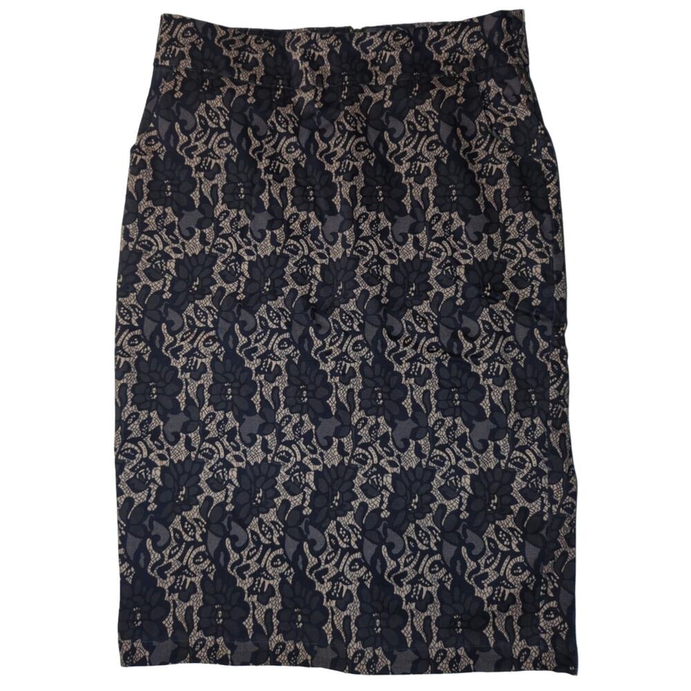 MIKAROSE Brown & Tan Floral Lace Look Pencil Skirt Women's Size S